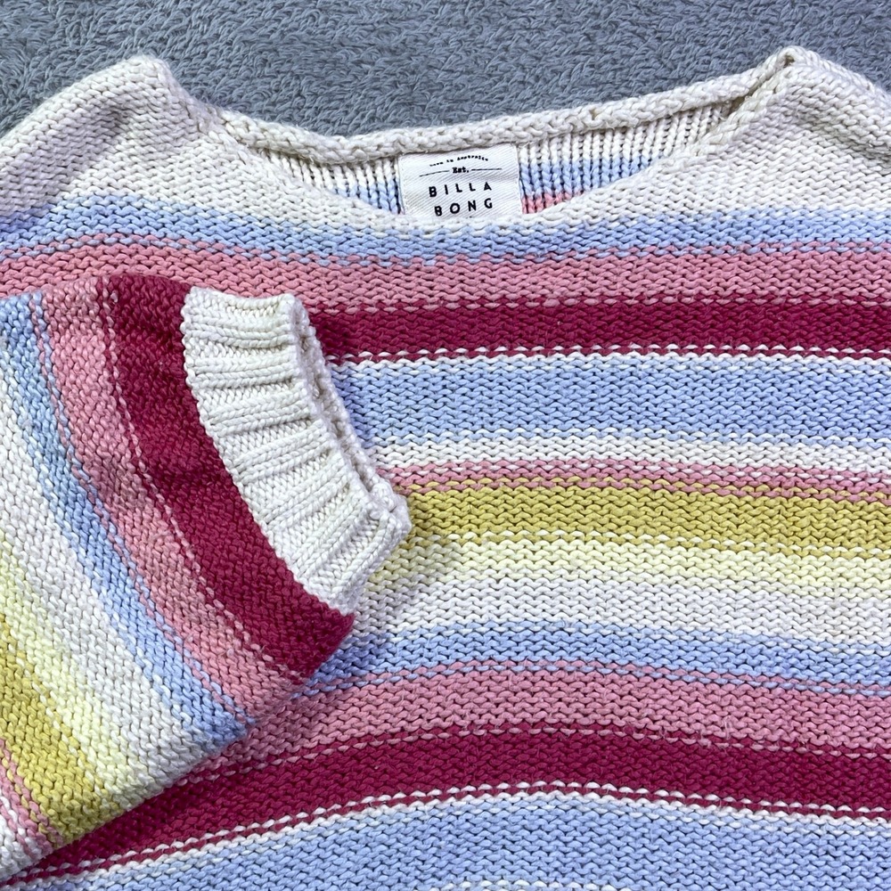 Billabong Striped Crew Neck Balloon Sleeve Sweater Size S P‎ CH